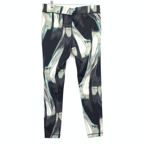 Fila Running Performance Leggings Womens Size Medium Black Gray Green Swirl - Picture 2 of 6